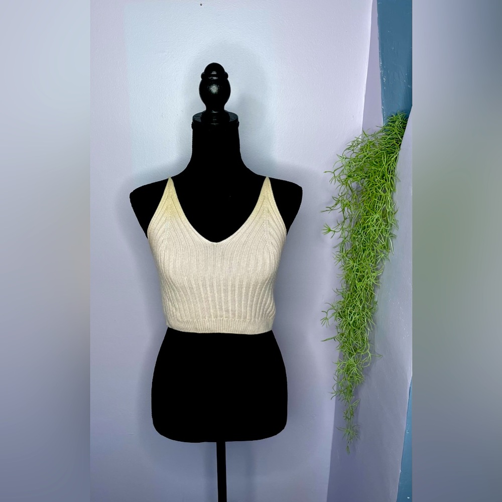Cream Ribbed Knit Crop Top